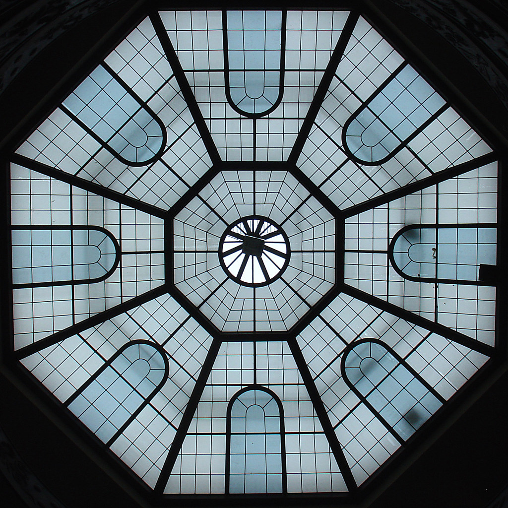 Ornate glass skylight ceiling installation